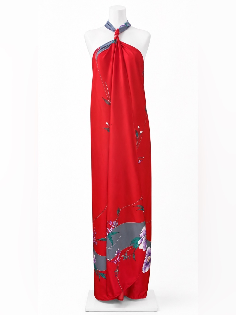 VTG 1970s NWT Deadstock Sand Pebble Hawaii Floral Maxi Wrap Sarong Dress Red